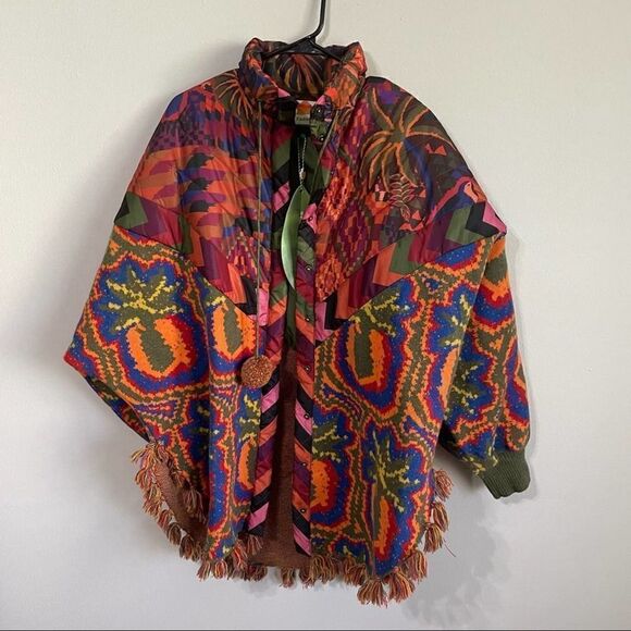 Revolve Farm Rio Anthropologie Pineapple Tapestry Puffer Poncho - Picture 7 of 15